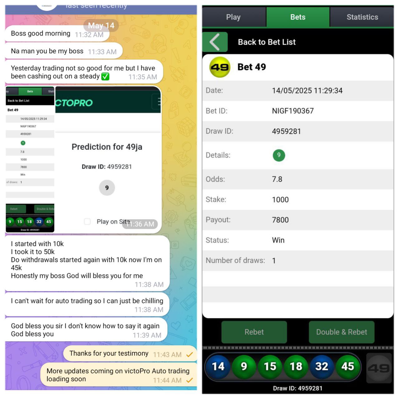 Winning proof from VictoPro Verified User