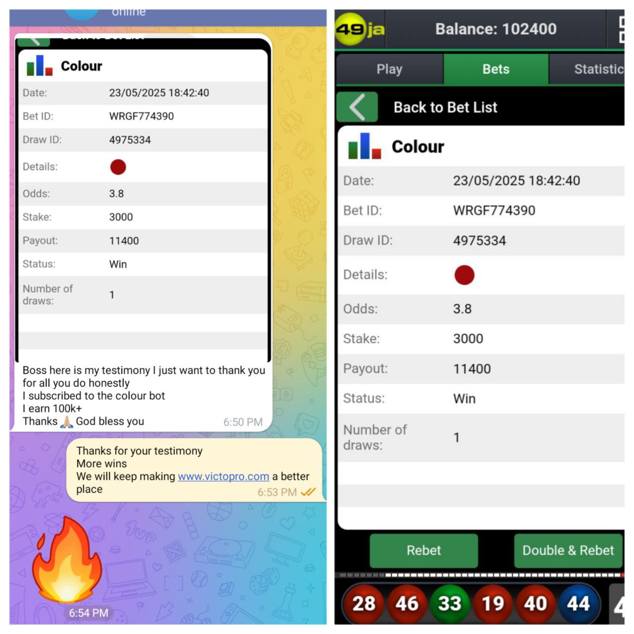 Winning proof from VictoPro Verified User