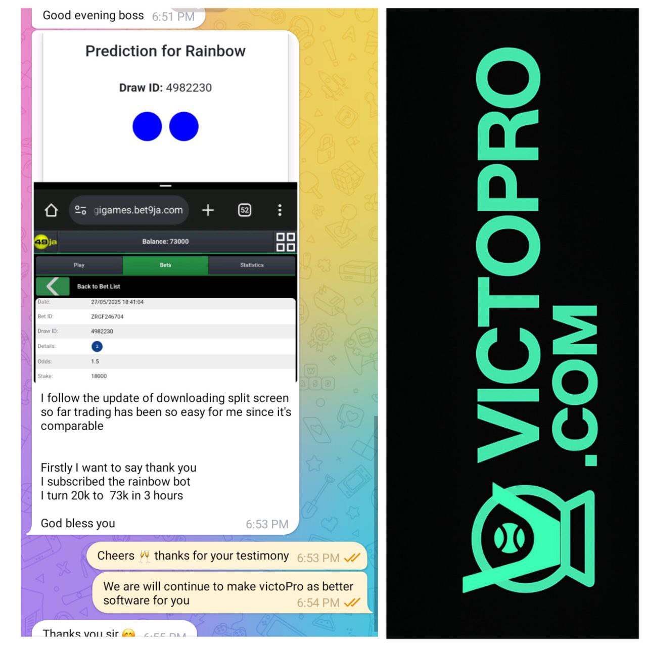 Winning proof from VictoPro Verified User