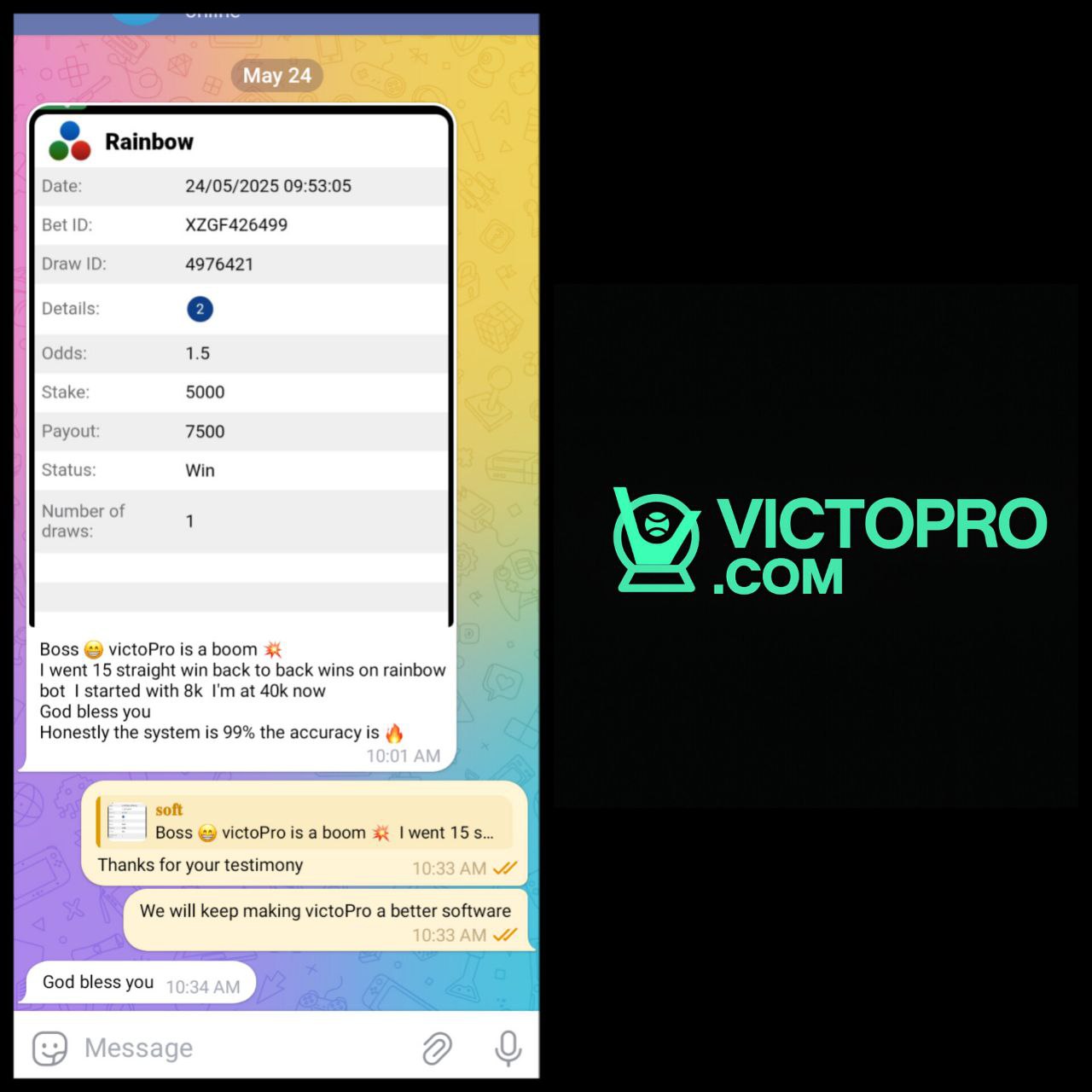 Winning proof from VictoPro Verified User