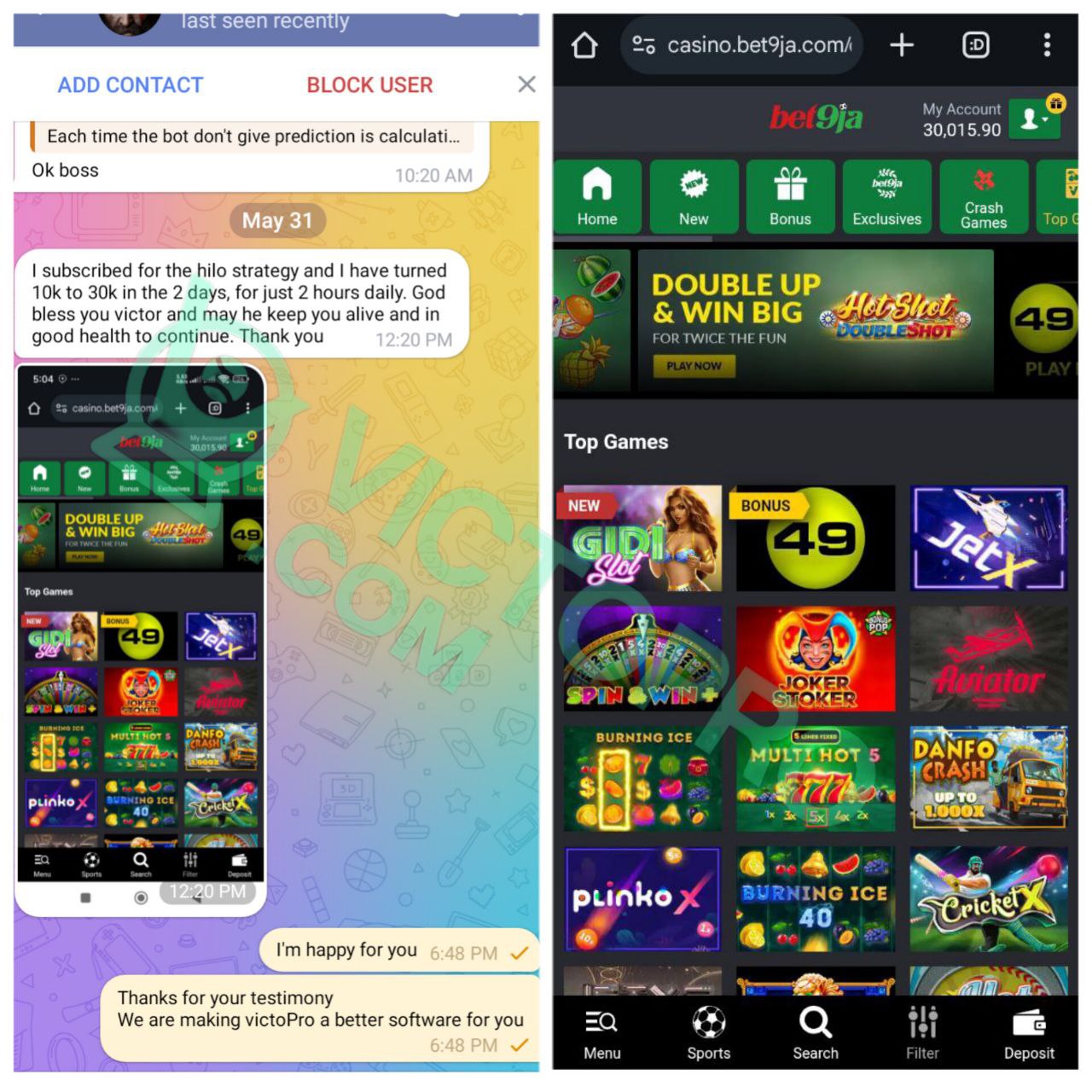 Winning proof from VictoPro Verified User